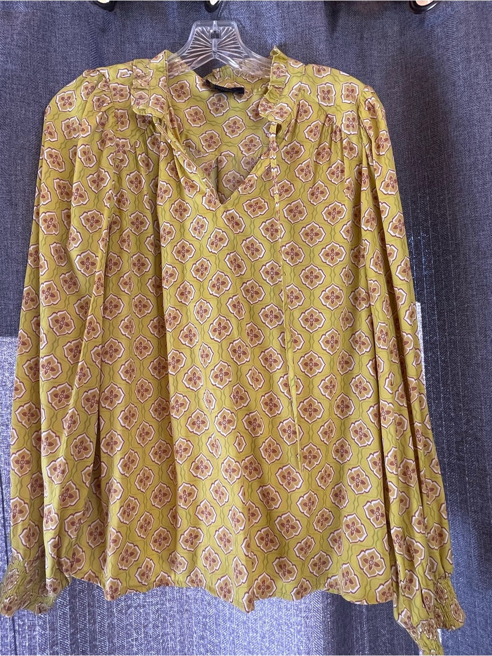 RACHEL Rachel Roy Olive Green Retro Print Long-Sleeve Blouse